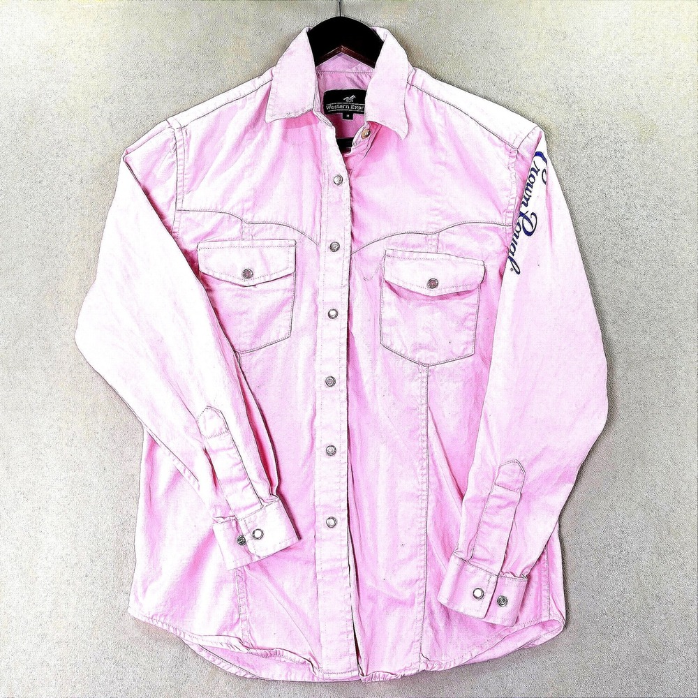 Western Express Crown Royal Pink Pearl Snap Shirt Long Sleeve Womens Medium